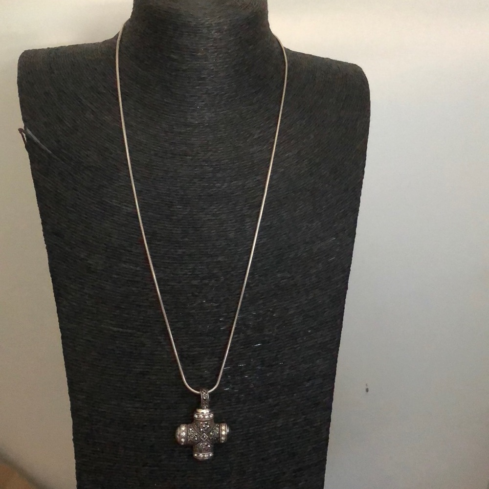 Sterling silver Marcasite and CZ cross necklace